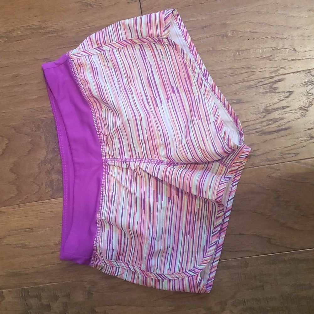 Purple,orange, and yellow, Sz L girls, running shorts
